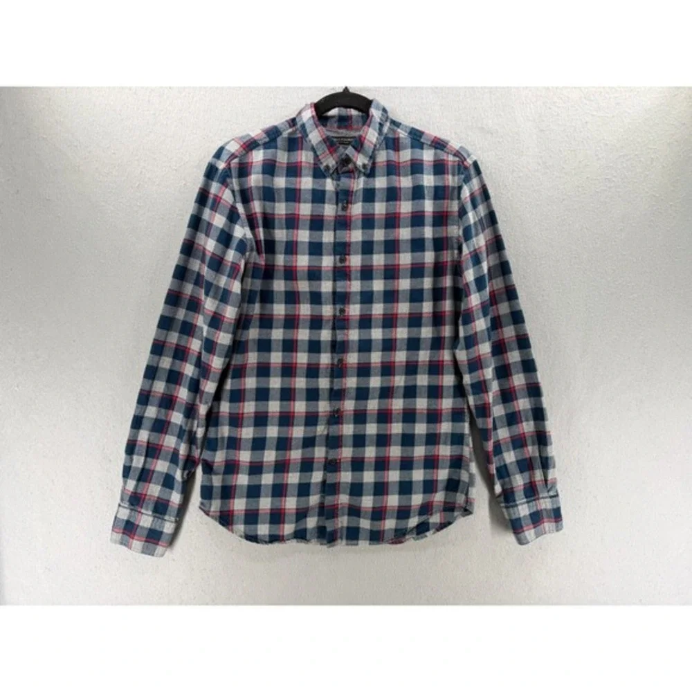 Banana Republic Flannel Shirt Mens Size S Gray Blue Grant‎ Luxe Tartan Heritage